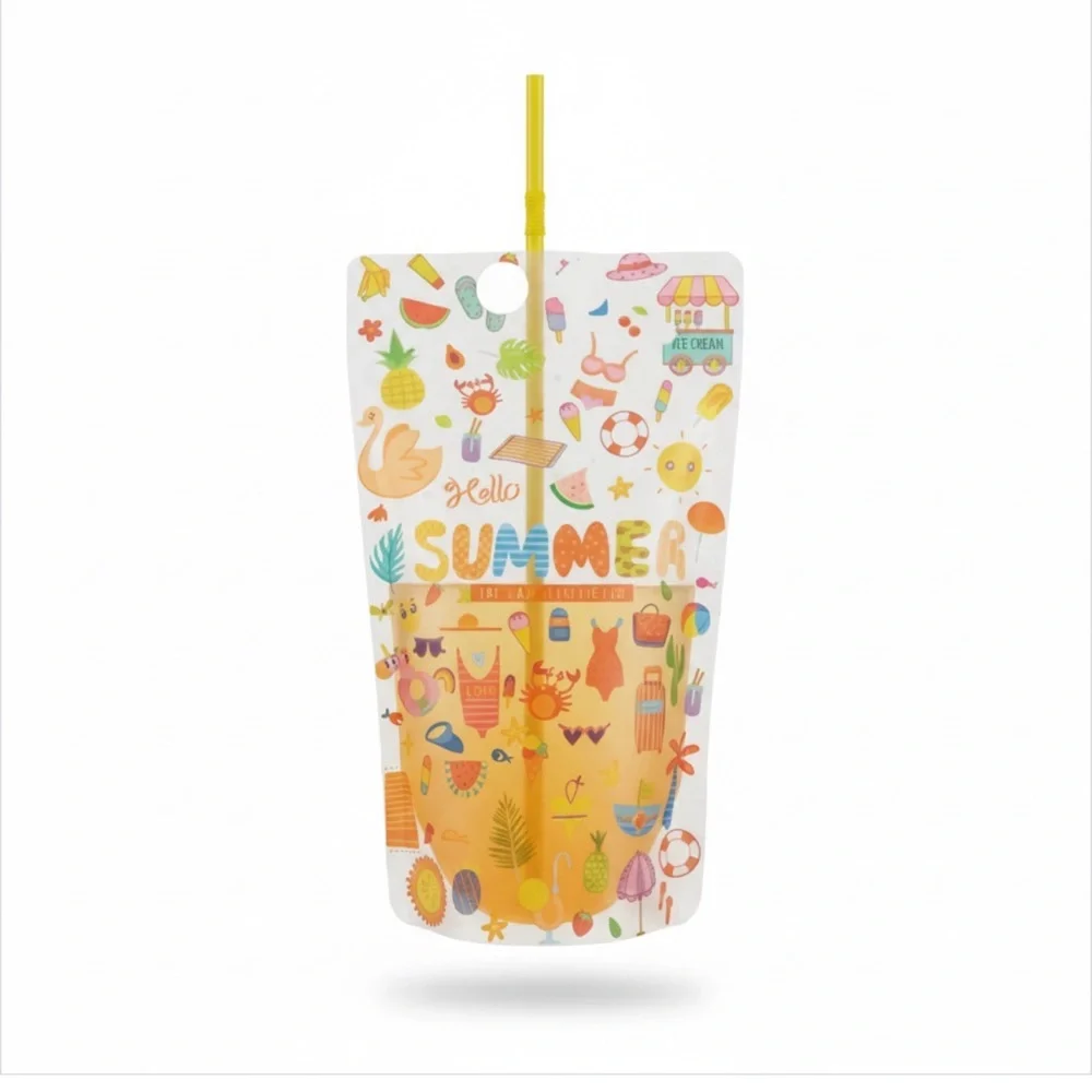 25 Disposable Plastic Beverage Pouches with Zipper Seal & Straws - Picture 5 of 6